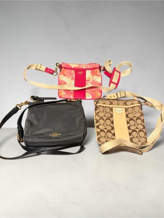 Coach Handbags - Coach Trio: Pink Floral, Black Nylon & Signature Canvas Crossbody Bags